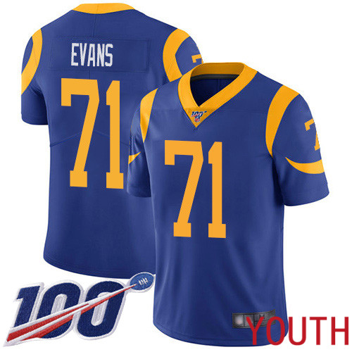 Los Angeles Rams Limited Royal Blue Youth Bobby Evans Alternate Jersey NFL Football #71 100th Season Vapor Untouchable->youth nfl jersey->Youth Jersey